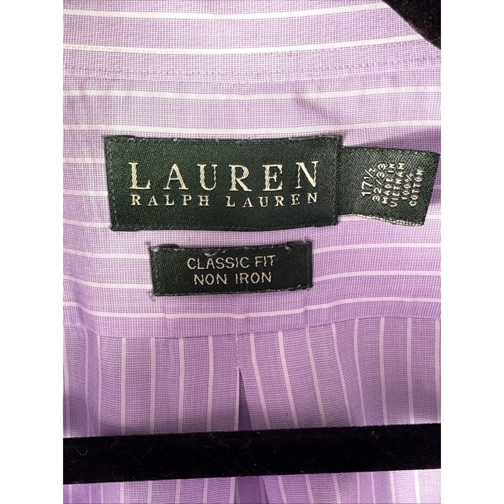 Lauren Ralph Lauren Size 17 1/2 (32/33) Men's Classic‎ Fit Shirt Purple Striped - Picture 3 of 5